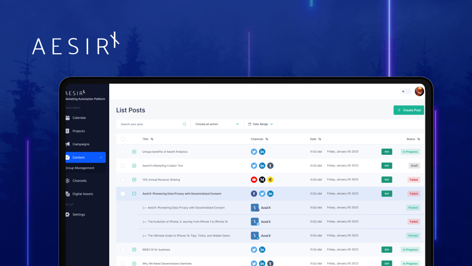 aesirx creator tool manage automate and secure social media content